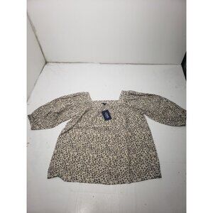 Chaps CW33LW203W Leopard Print Ladies Square Neck 3/4 Peasant Sleeve Top Size L